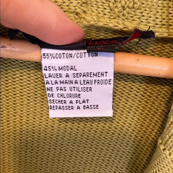 Simon Chang Olive Green Knit Cardigan Sweater Tie Closure Boho Designer Artsy - Picture 5 of 13